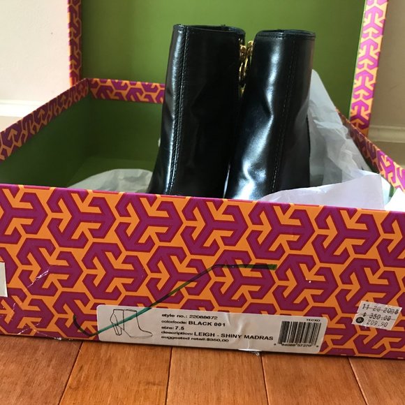 Tory Burch Black Leigh - Shiny Madras Boots/Booties – Size 71/2 - Picture 5 of 9